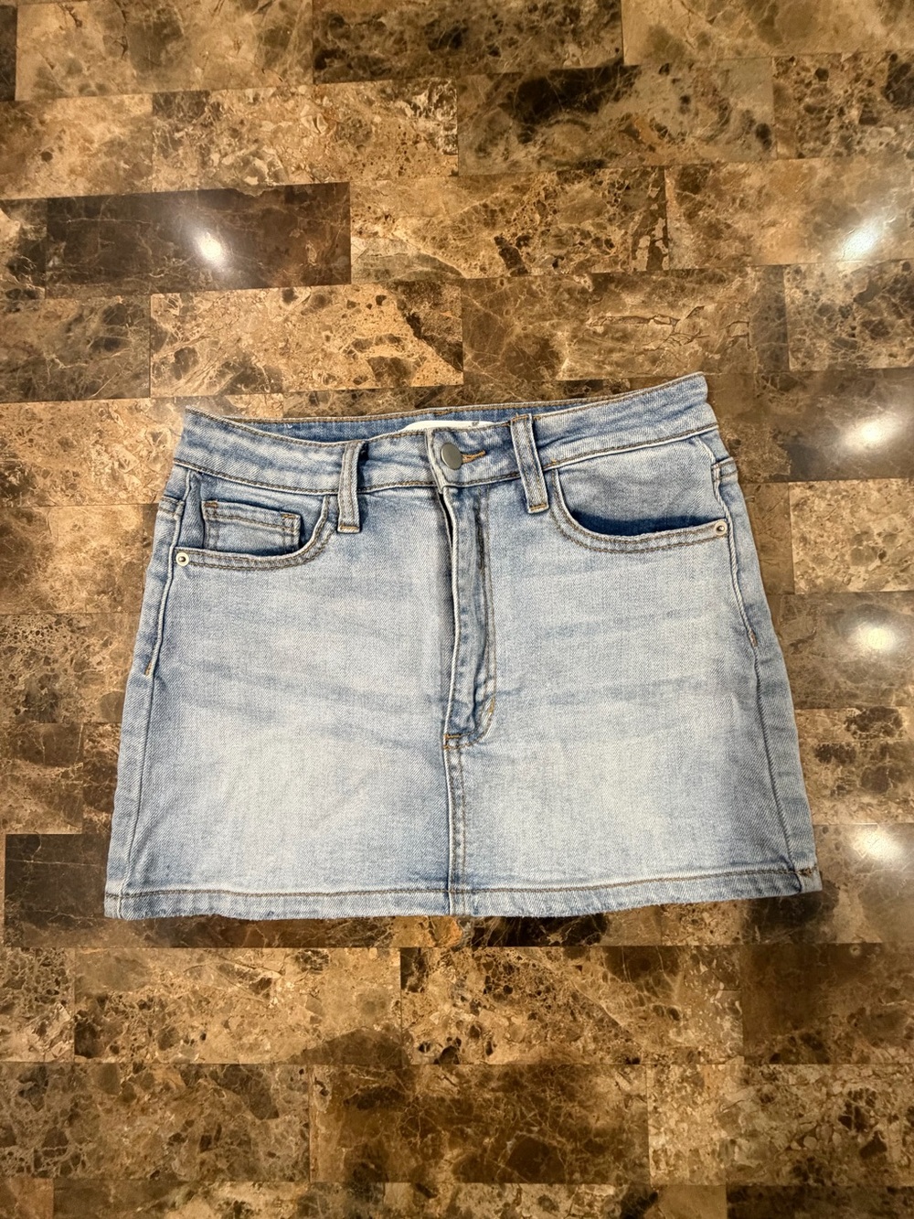 Altar'd State Light Wash Denim Mini Skirt